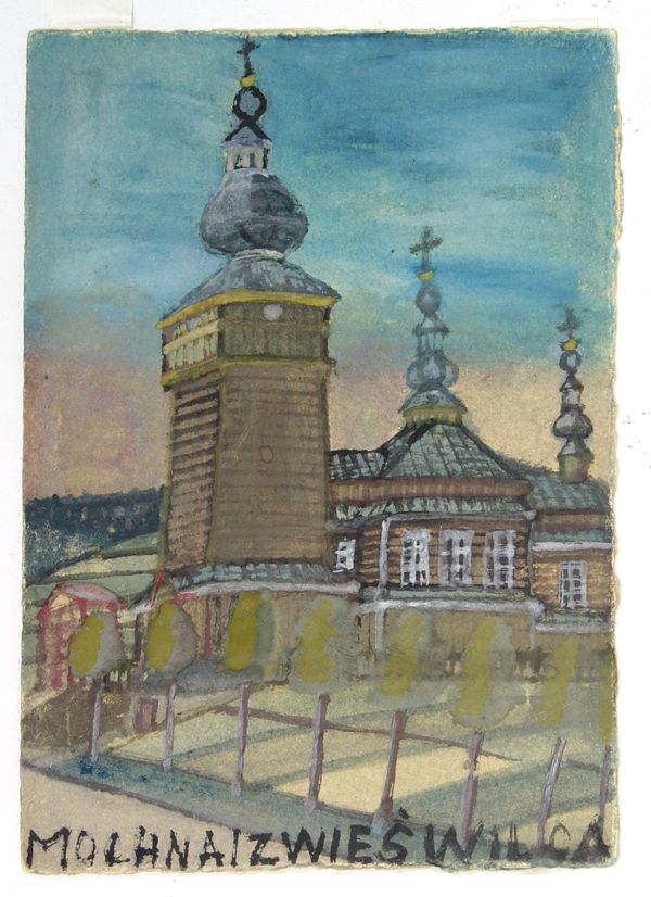 Rysunek kredką - cerkiew łemkowska