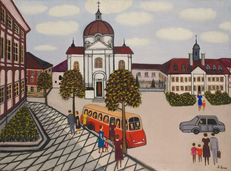 obraz - rynek miasta z kościołem