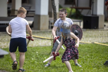 dzieci udają rycerzy